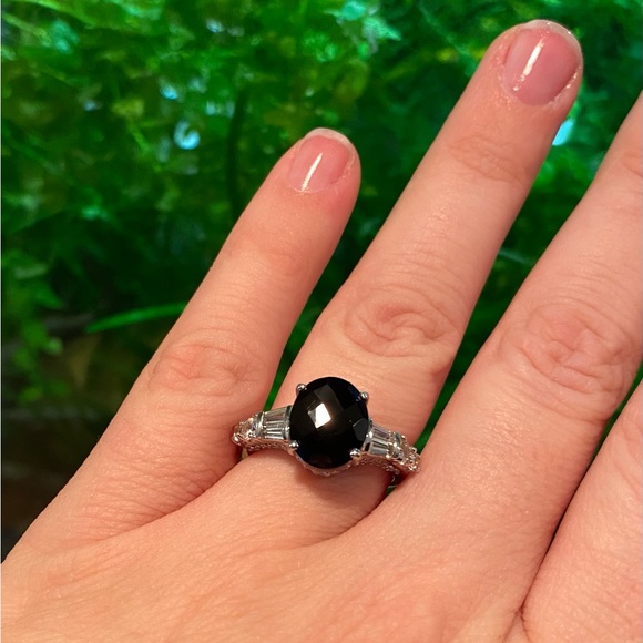 Jewelry - Natural, Untreated Black Spinel & White Zircon Ring, Size 8